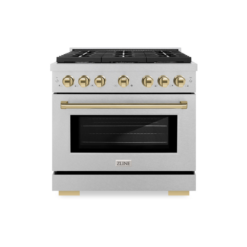 ZLINE Autograph 36" Paramount Dual Fuel DuraSnow® Range w/ White & Black Accents (SDRSZ-WM-36-MB), Polished Gold