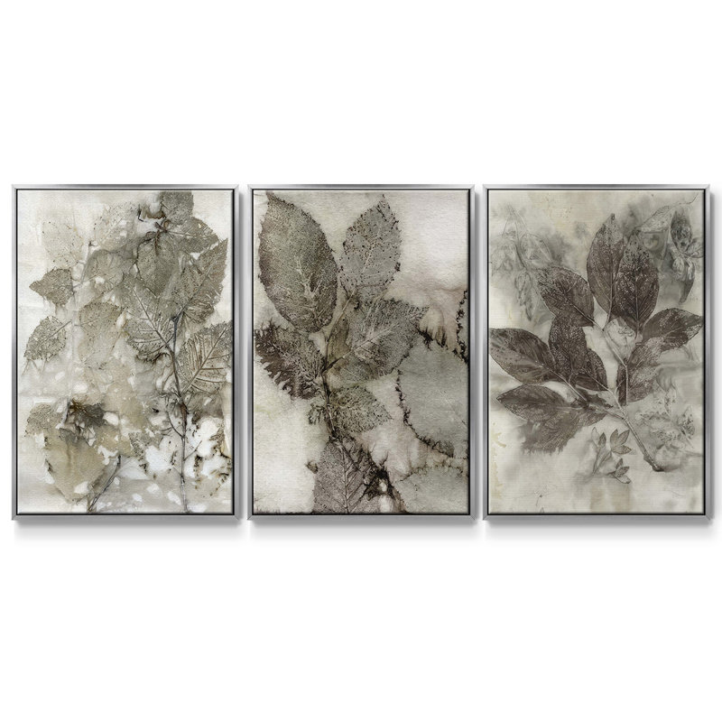 Ensemble de 3 pièces encadrées sur toile Suminagashi I à grain de bois, H 40 po x l 78 po, Argent