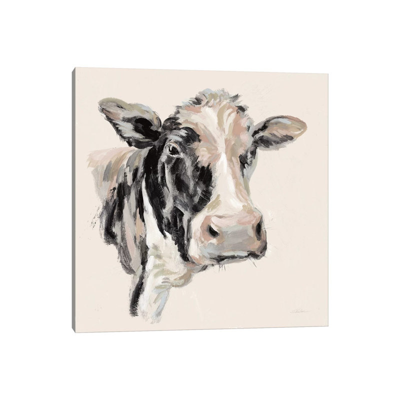 Vache expressionniste I neutre, Toile tendue, H 37 po x l 37 po x P 1,5 po, Aucun mat