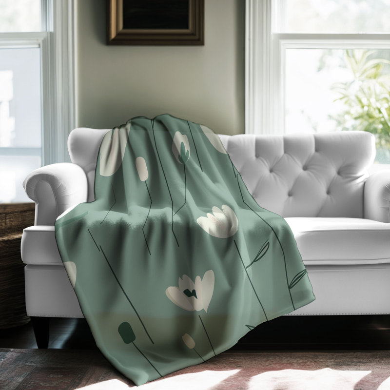 Minimalist Mint Blossoms - 1 pièce Sherpa Premium, Grand lit