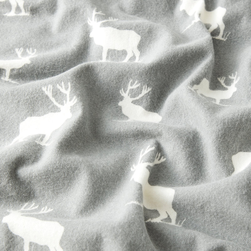 Gray Elk Grove Cotton Flannel Full Sheet Set with Deer Pattern