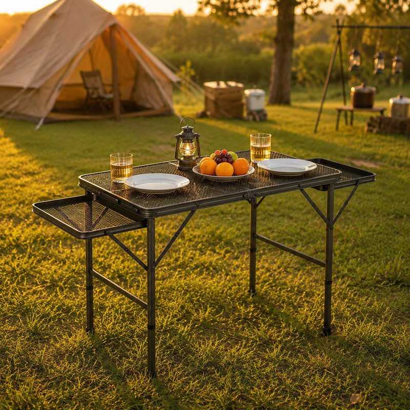 Table de camping rectangulaire en aluminium résistant aux intempéries de 24,4 po x P 53,9 po avec ailes pliables pour l'extérieur