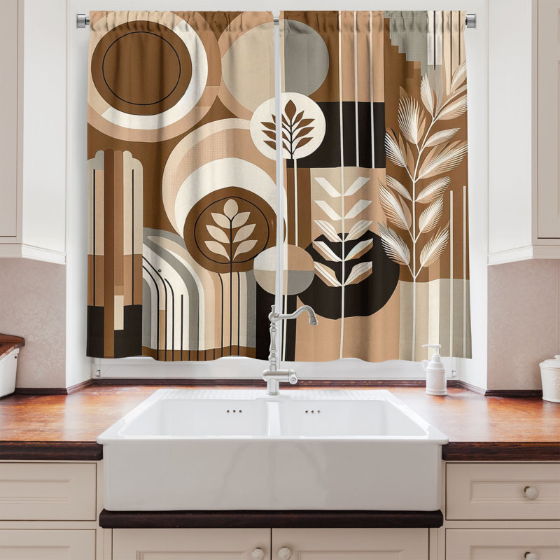 Tropical Gray and Cinnamon Polyester Kitchen Tier Curtains, 55'' x 45''