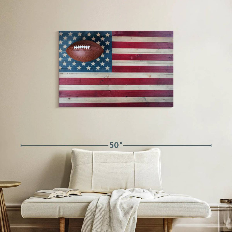 Drapeau américain et football de Borges, H 24 po x l 36 po