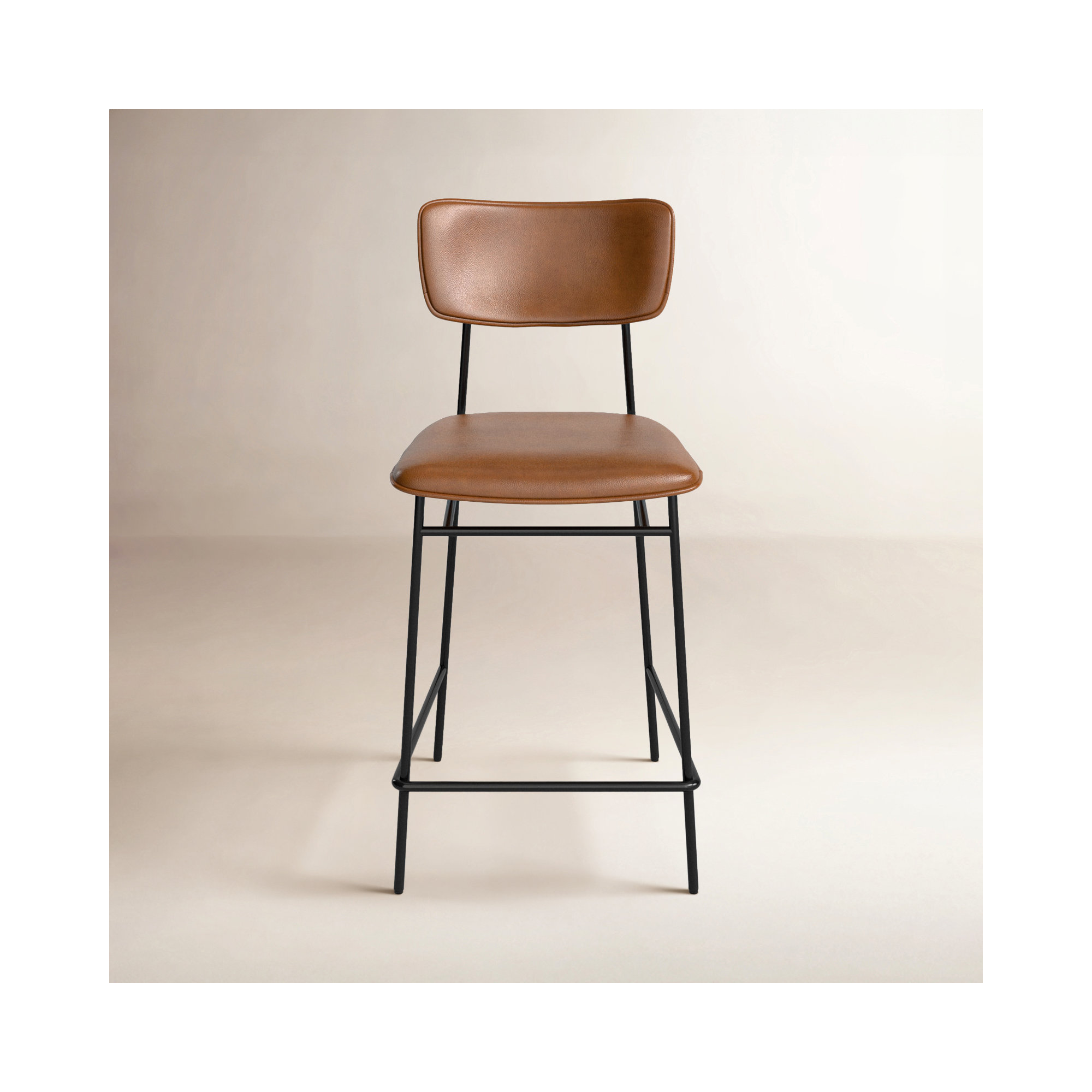 Turin Leather Bar & Counter Stool, Counter Stool (26” Seat Height), Brown Pebbled Top Grain Leather