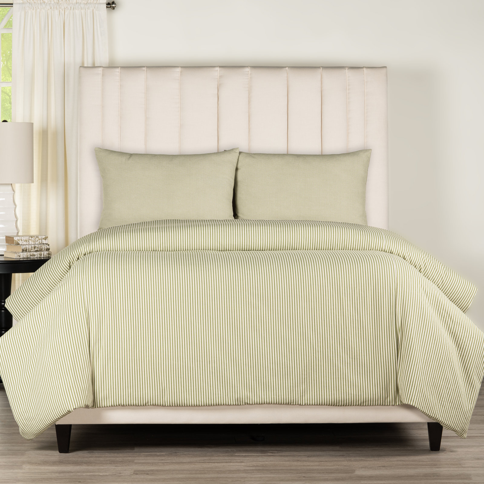 Siscovers Striped Cotton Duvet Cover Set, Green, King Duvet Cover + 2 King Shams