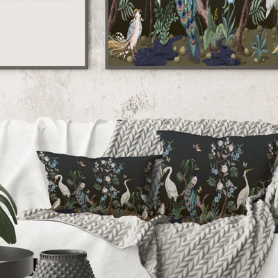 Rectangle,Chinoiserie With Birds And Peonies IV - Traditional Printed Throw Pillow