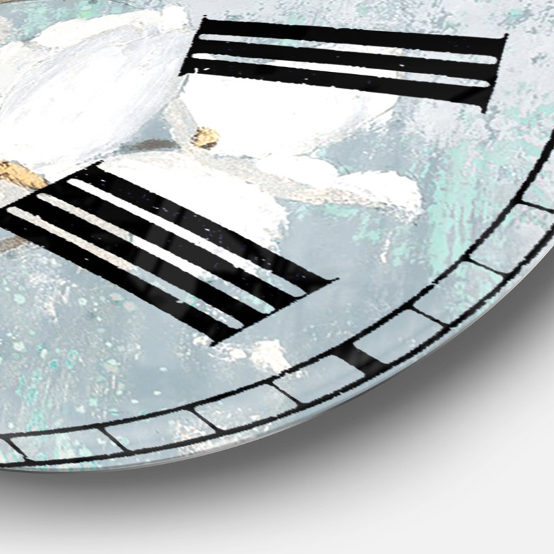 Blue on Grey Blossoms - Horloge murale traditionnelle, Grand