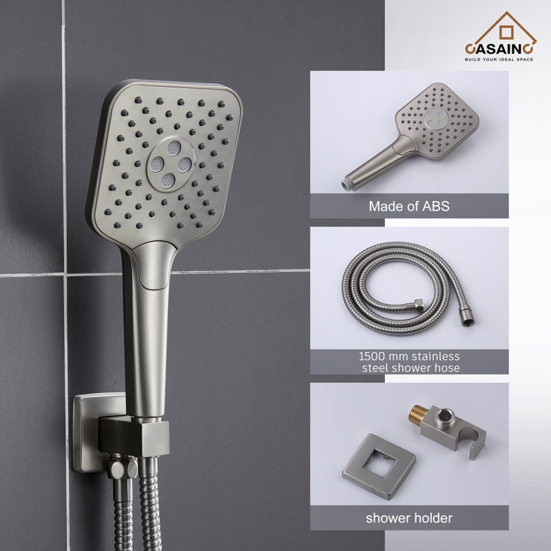 Brushed Nickel Wall Mounted Rain Shower System with Handheld