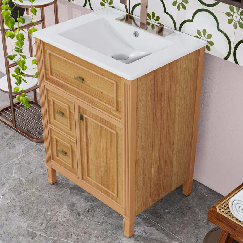 Meuble-lavabo avec lavabo, tiroirs et tablette réglable, Bois