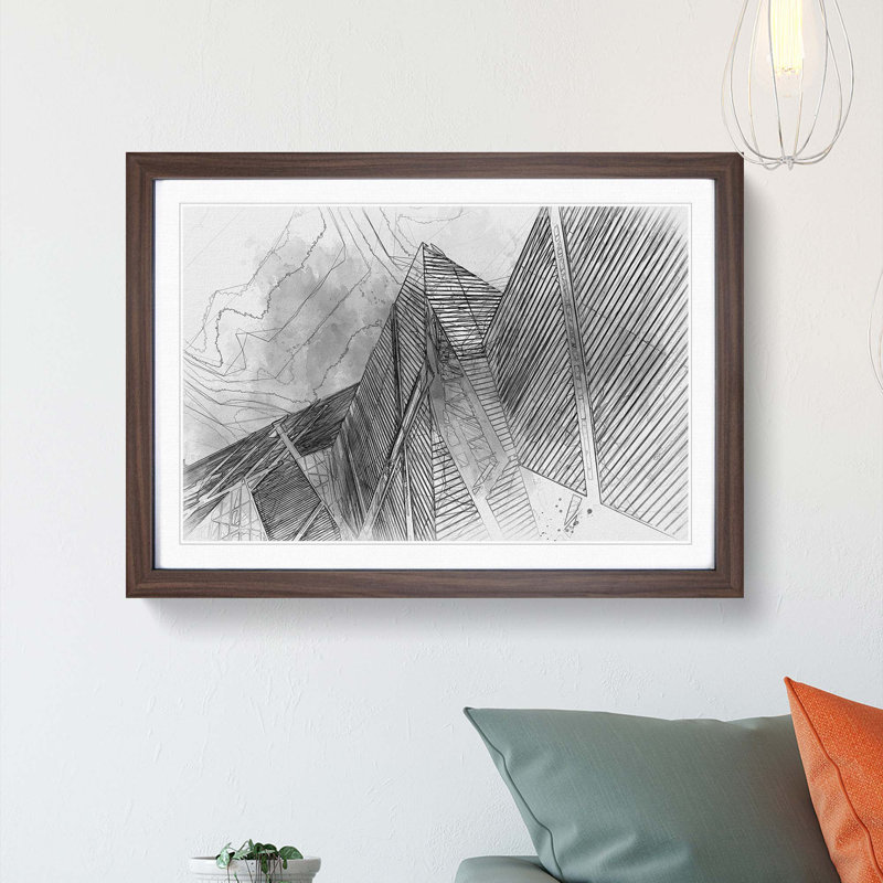 Architecture Sketch Vol.30 in Abstract - Picture Frame Drawing Print, 48cm H x 65cm W x 2cm D, Walnut Framed