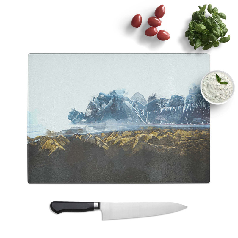Tempered Glass Mountains in Stokksnes Iceland Chopping Board, 39 cm W x 28.5 cm L
