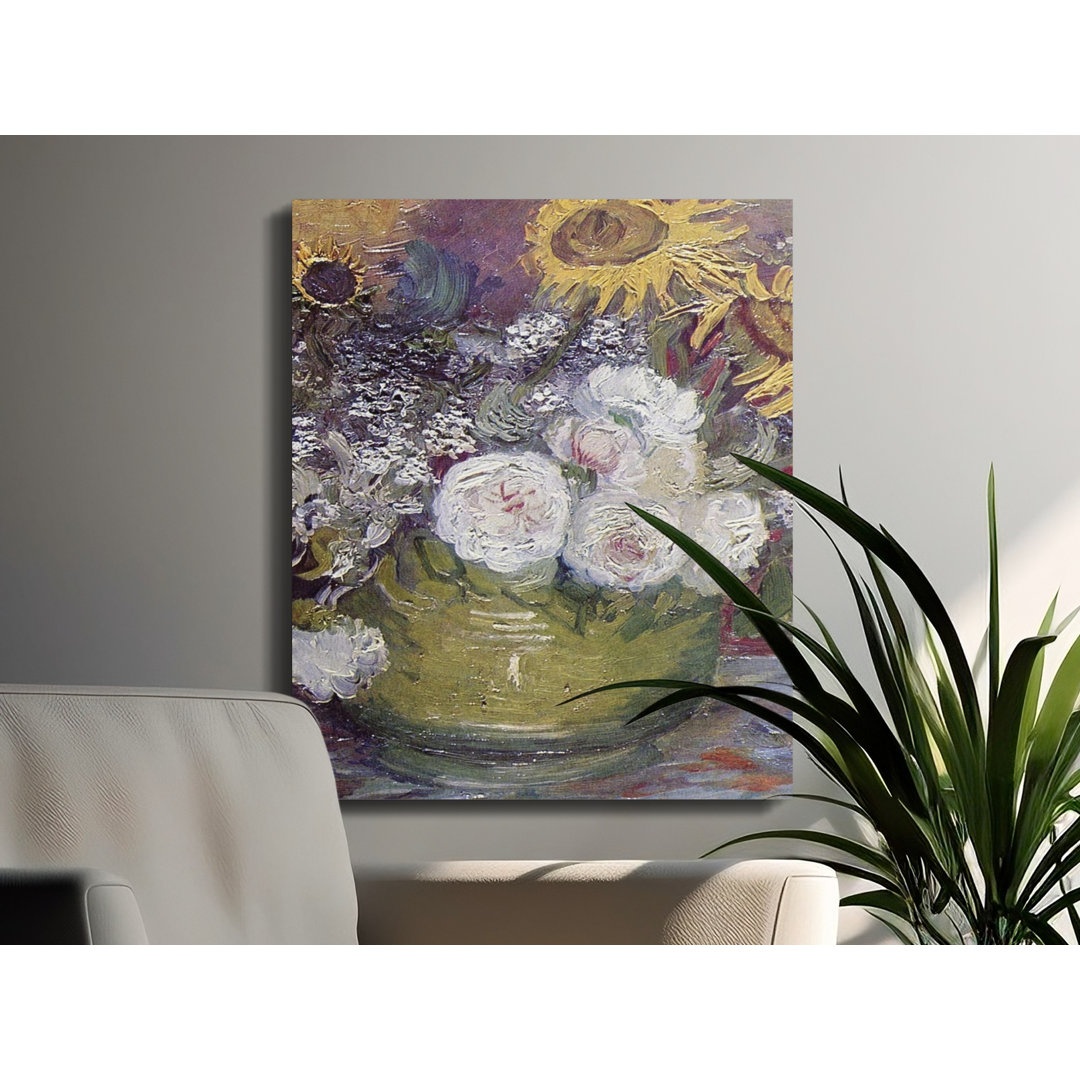Van Gogh Sunflowers and Roses Canvas Wall Art, Gallery Wrapped, Ready to Hang, Archival Quality, Floral Still Life Canvas Print