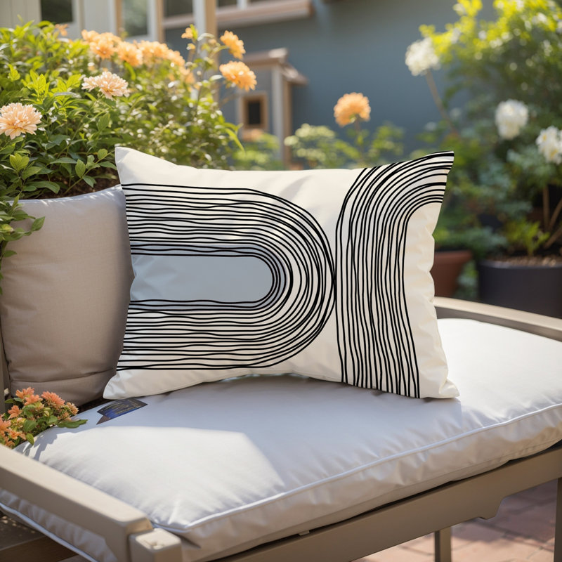 Cassie Abstract Outdoor Reversible Throw Pillow, Grey, 14"H x 20"W