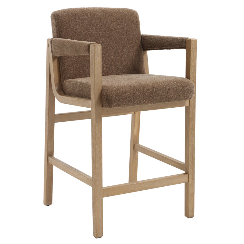 Modern Farmhouse Bar Stool - Upholstered Seat & Back With Solid Wood Frame, Brown