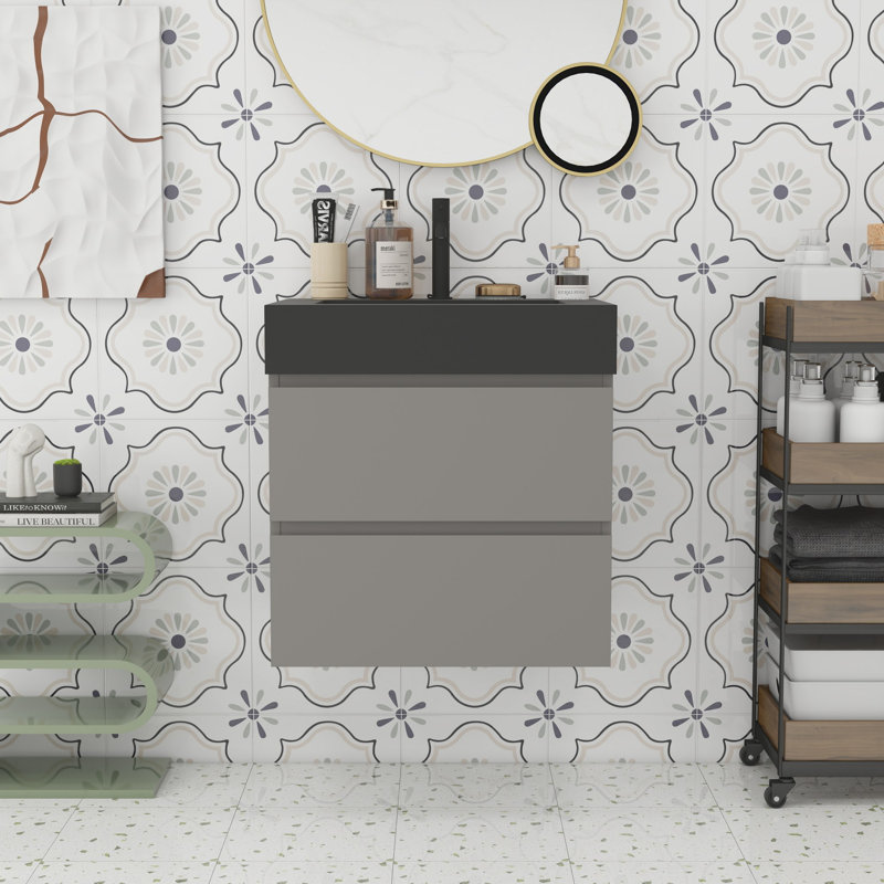 Grand meuble-lavabo mural avec rangement Modern, Noir, noir, noir, noir, Gris