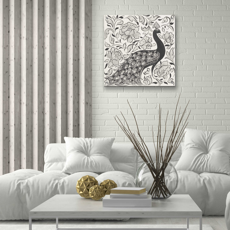 «Peacock Garden IV BW» par Miranda Thomas, art mural en verre acrylique, H 24 po x l 24 po x P 0,2 po