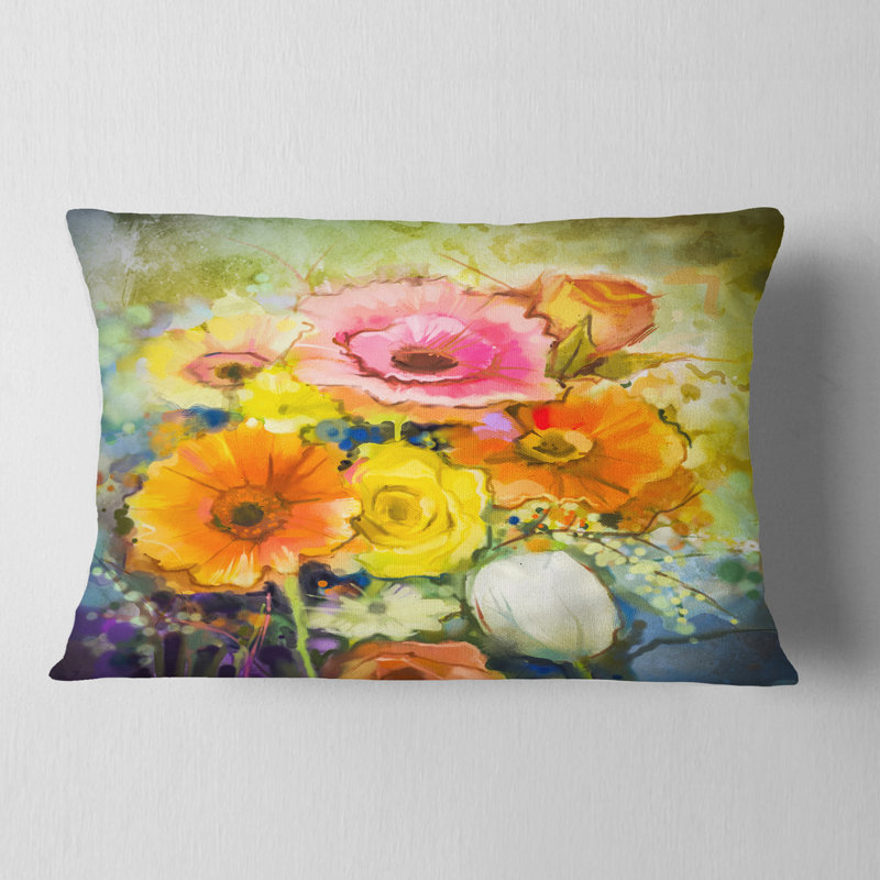 Coussin White Gerbera - rose et tulipes - imprimé floral, Rectangle, 12 po x 20 po