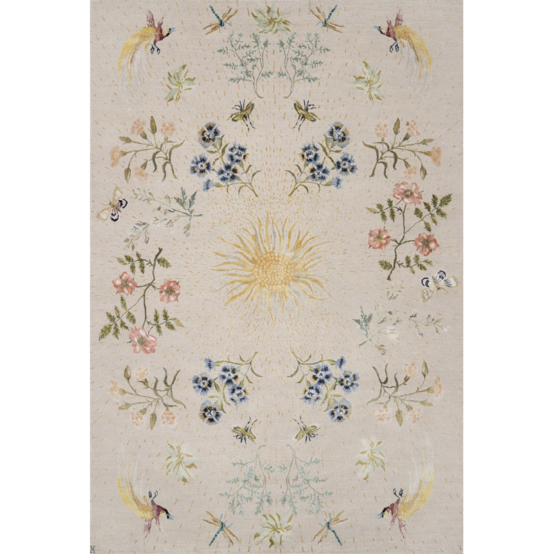 Floral Area Rug in Beige, Runner 3' x 10'