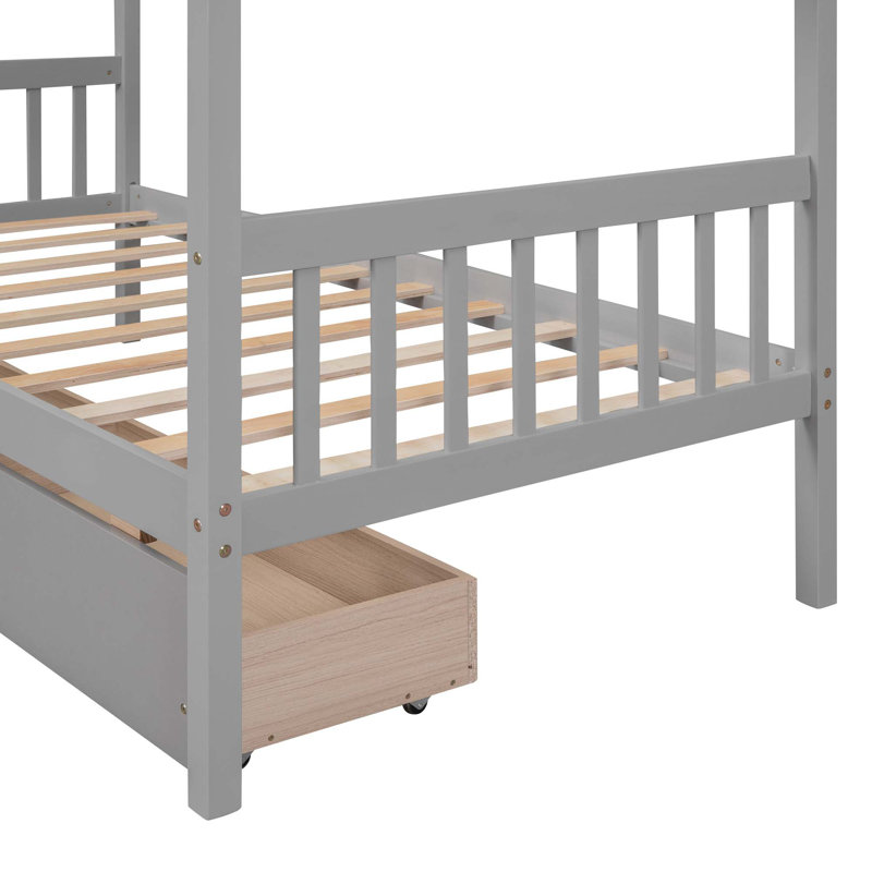 Pittston 2-Drawer Standard Bed Wooden House Bed, Twin, Gray