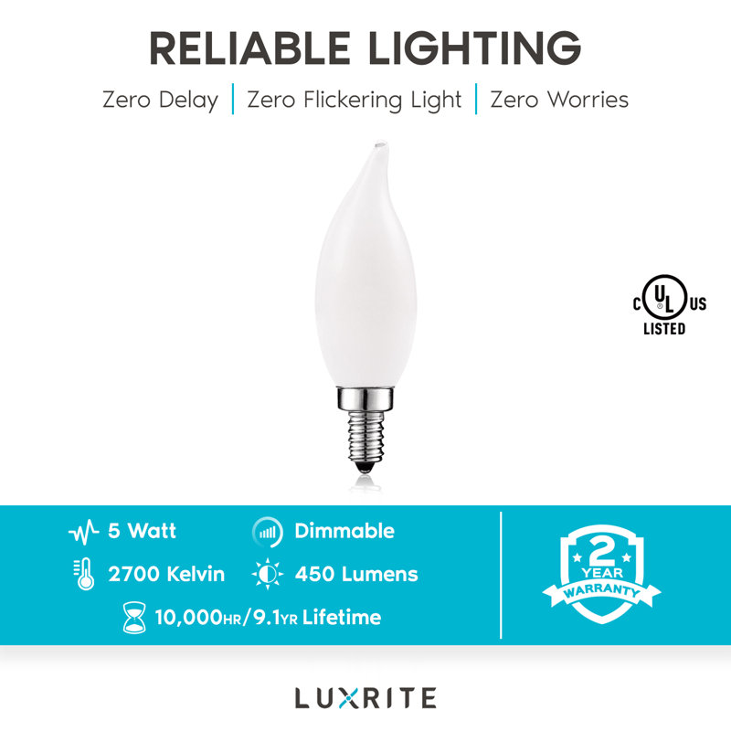 5 W (équivalent à 60 W), DEL CA11, ampoule à intensité variable, blanc chaud (2700 K) / culot candélabre