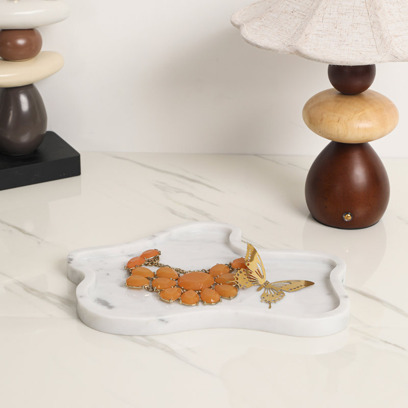Adolif 11" x 8" Carrara White Cloud Shape Marble Vanity Tray, Carrara White 11" x 8"