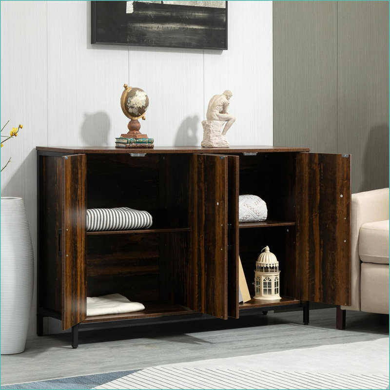 Buffet Buffet industriel brun rustique avec portes et amp; Tablettes réglables | Bois aggloméré + acier