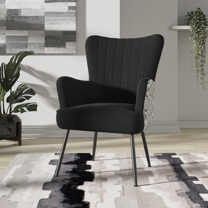 Dreshertown Upholstered Armchair, Black/Gray Floral Polyester