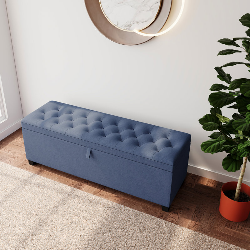 55.3 Inch Blue Linen Storage Ottoman Entryway Bench: Stylish, Functional, And Versatile Storage Solution