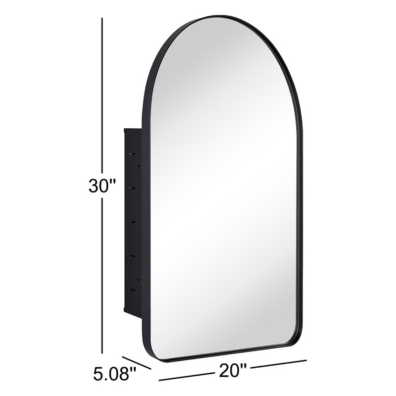 W H Recessed Framed Medicine Cabinet with Mirror and 2 Adjustable Shelves, Black, 30" H x 20" W x 5.08" D