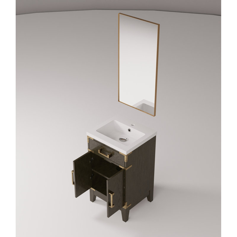 Single Bath Vanity 20 In. W X 18 In. D, Acrylic Countertop And 18 In. Mirror, Brown Oak