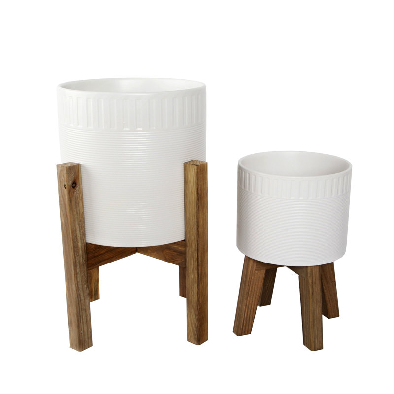 Ensemble de pots à fleurs en céramique 2 pièces Carita, Blanc mat