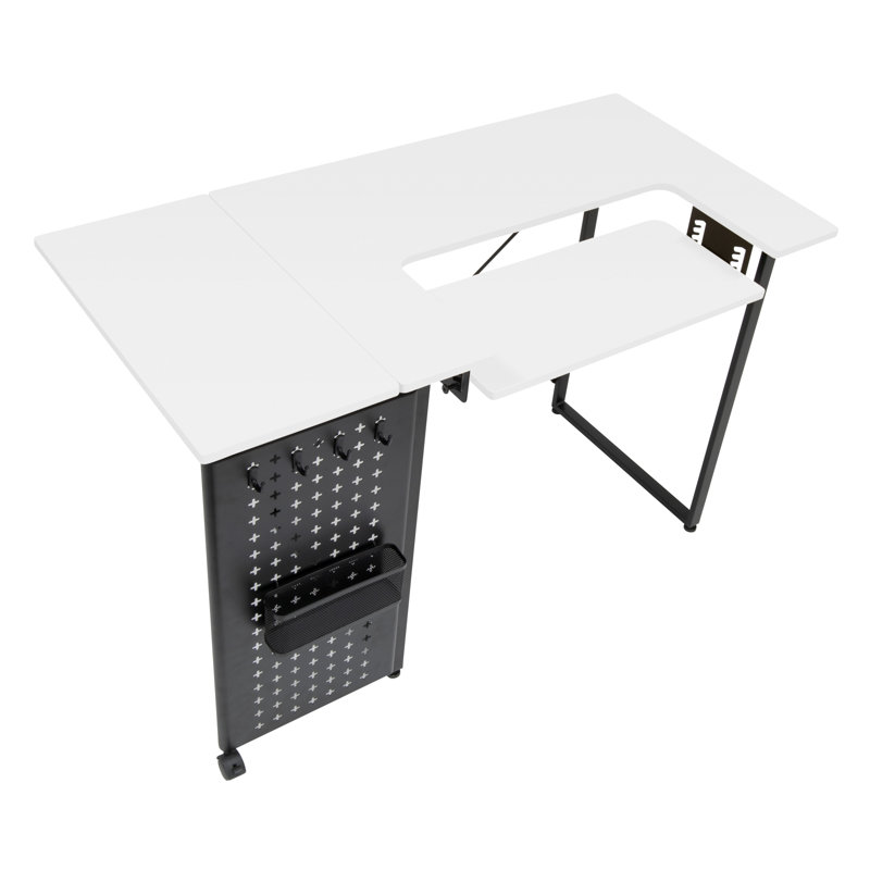 47.75'' x 23.5'' Foldable Sewing Table with Sewing Machine Platform and Wheels, White, White