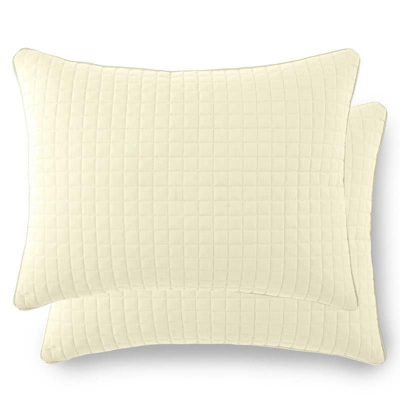 Ensemble de 2 taies décoratives matelassées à motif carré en microfibre à bords carrés passepoilés Southano Fine Vilens, ensemble de 2, 20 po x 26 po, crème