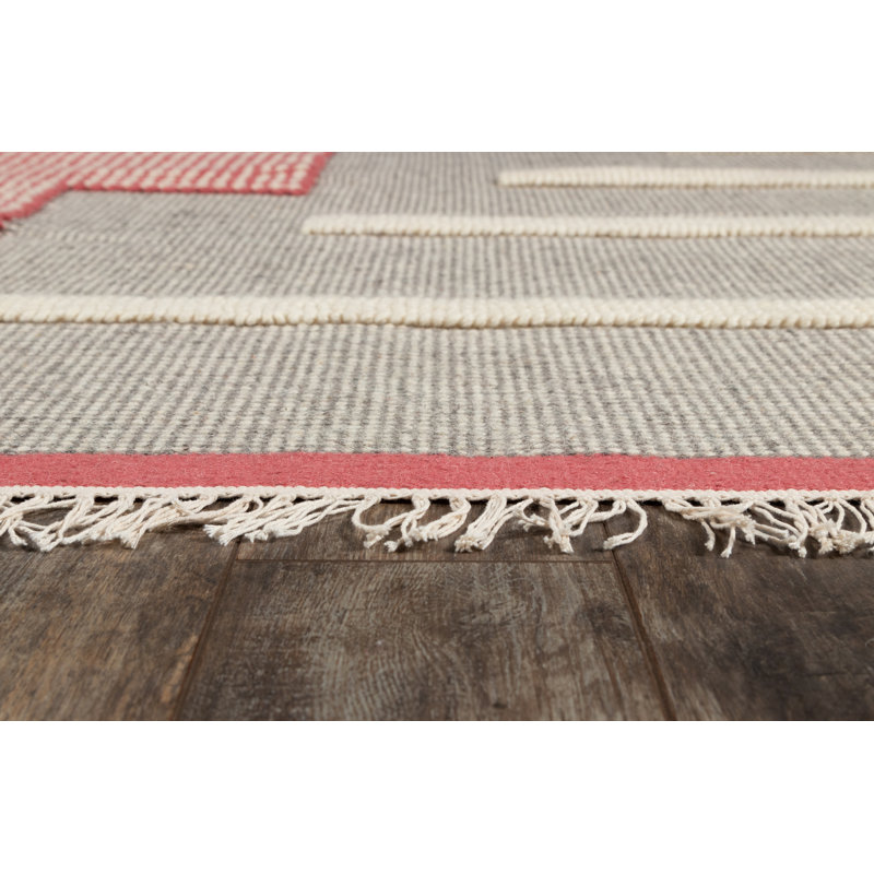 Pink Rectangular Handwoven Wool Area Rug
