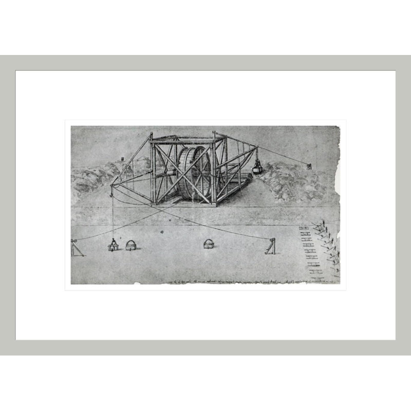 Excavatrice pour la construction de canaux (basée sur la conception d'un autre ingénieur) Fol. «1v-a Codex Atlanticus» par Leonardo da Vinci, impression giclée encadrée