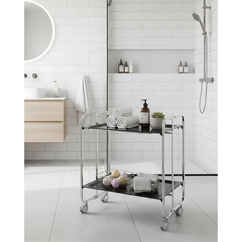 Mald Serving Cart, Black, Chrome-plated