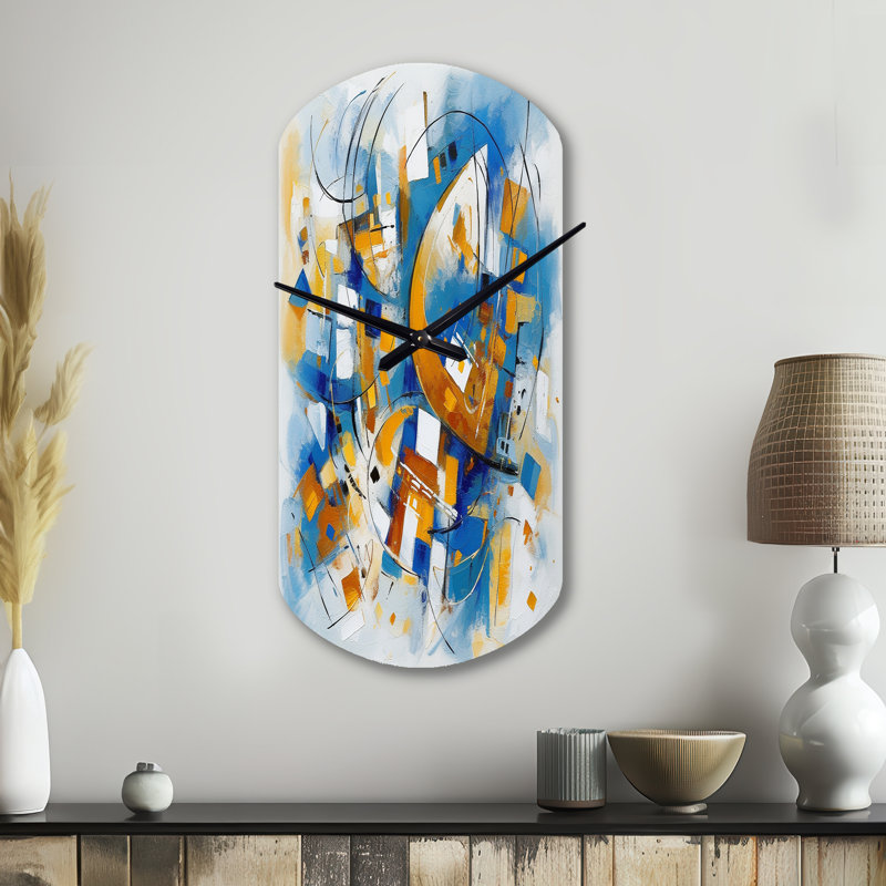 «Blue Abstracted Fractals And Dimensions I», horloge géométrique cylindrique en métal, horloge asymétrique bleue, Petit