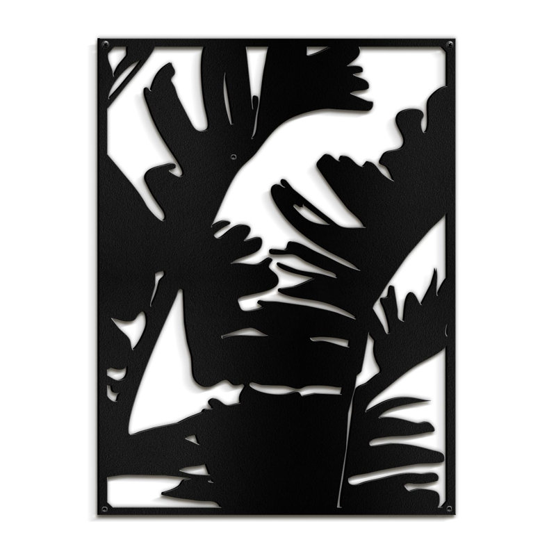 Décoration murale décorative murale en métal feuille de bananier tropical, H 24 po x l 17,91 po x P 0,05 po, Noir