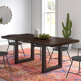 Gaige Solid Wood Top Metal Base Dining Table