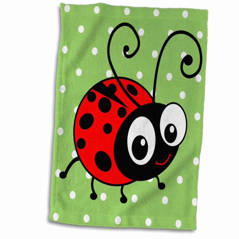 AquaRose 3D Aquarium Hand Towel - 15x22 Graphic Design, White Ladybug