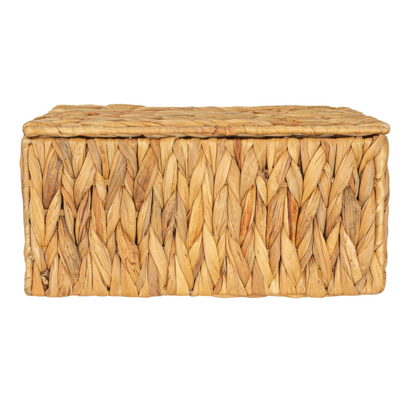 Natural Water Hyacinth Rectangular Storage Basket Set with Lids