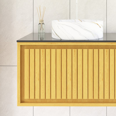 Meuble-lavabo mural simple 30 po avec comptoir en pierre frittée et lavabo en céramique