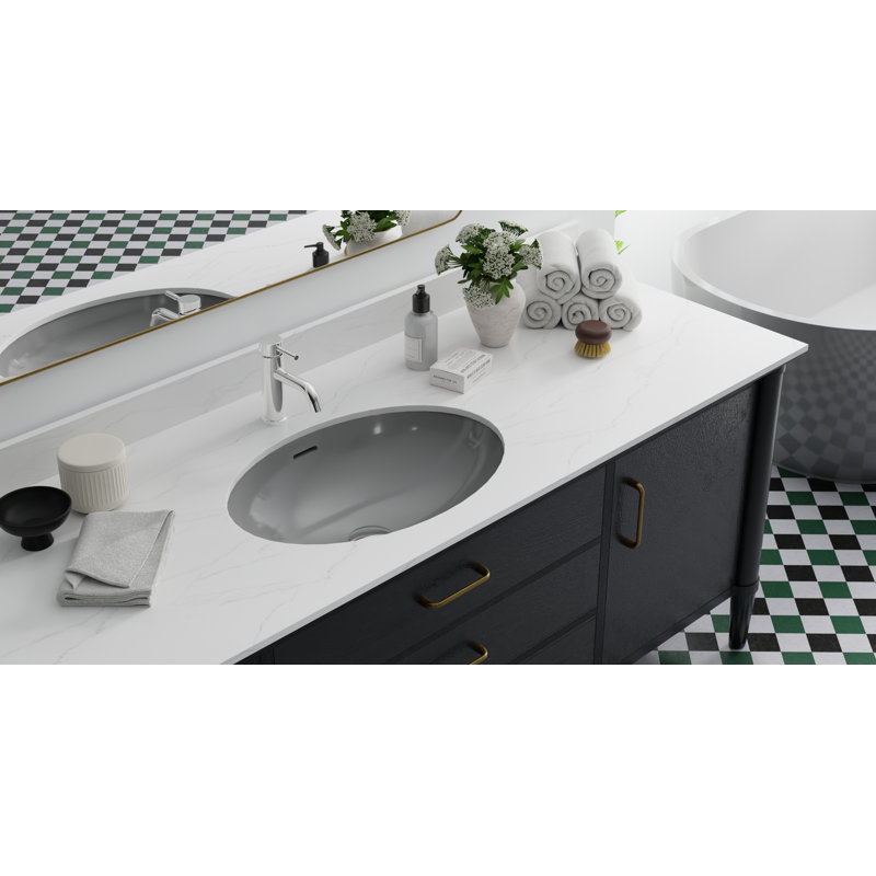 Lavabo de salle de bain ovale encastrable en résine 23,6 po x 16,4 po Badeloft UB-02-GGRY en gris brillant, Gris brillant
