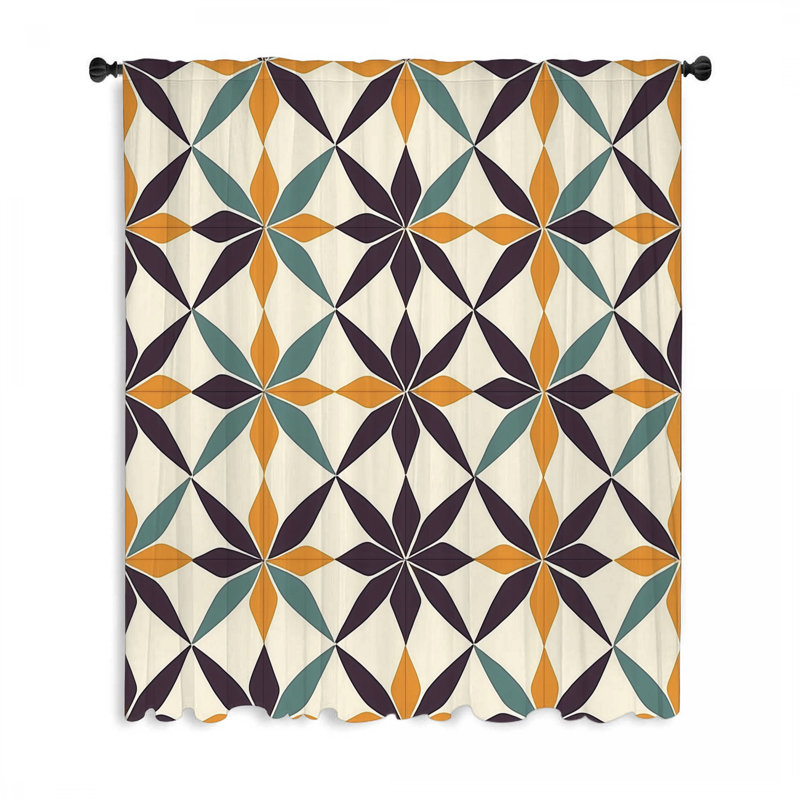 Geometric Window Curtains, Abstract Blockout & Sheer Curtains - 1 Panel, 50" W x 96" L