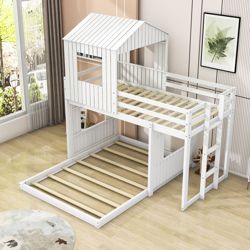 Awudi Kids Twin Over Full Bunk Bed, White