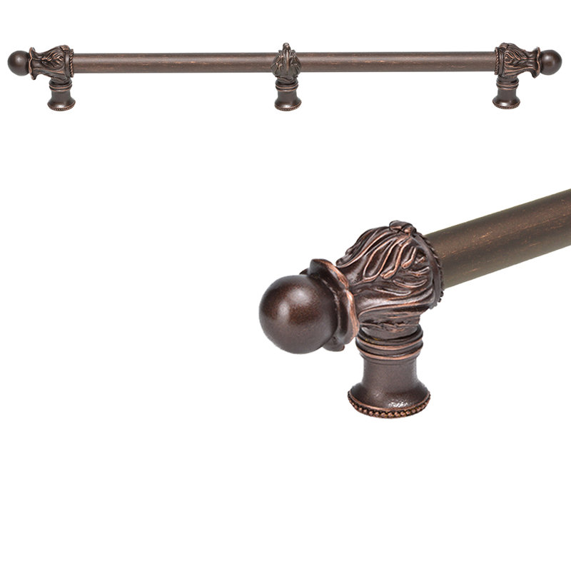 Acanthus 12 inches c.c. with 5/8 smooth center long pull Romanesque style with center brace in Antique Brass, 22"