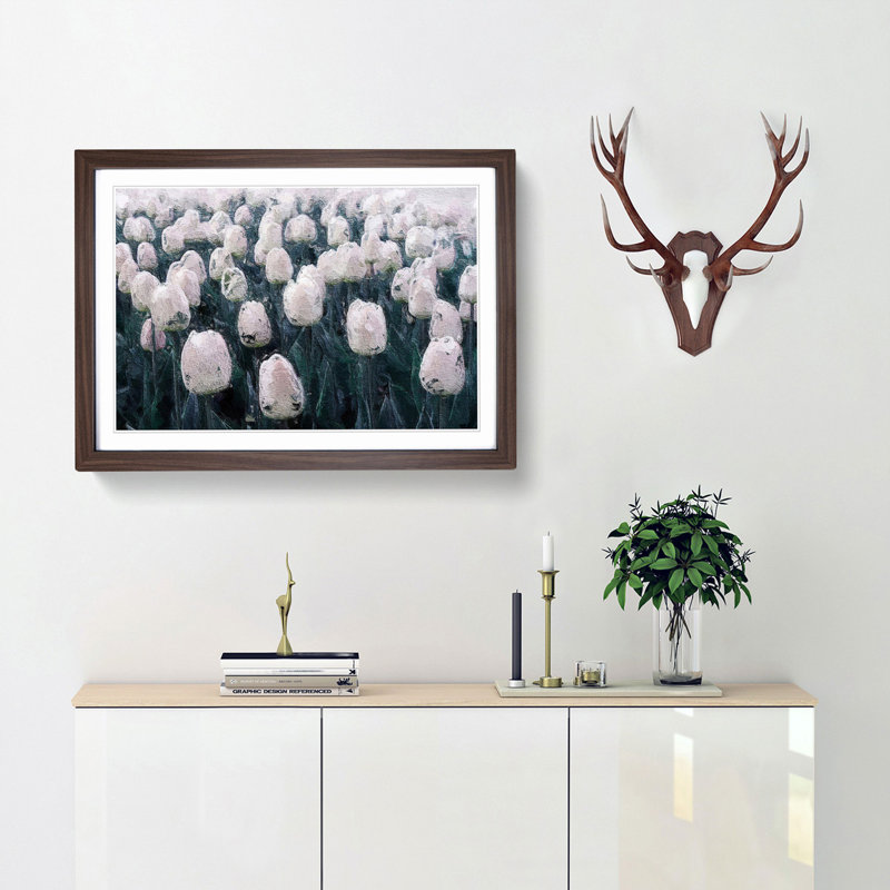 Field of White Tulips - Picture Frame Painting Print, Walnut Framed, 27cm H x 36cm W x 2cm D