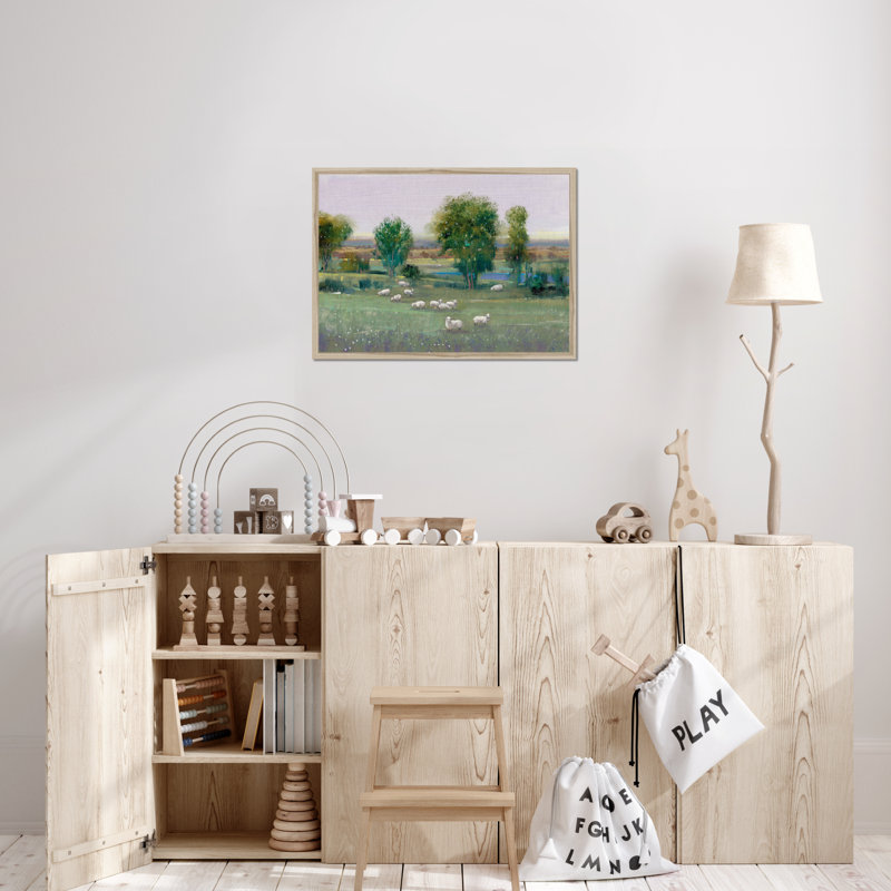 Field Of Sheep I by Timothy O' Toole - Painting, Natural Wood Framed Paper Print, 34cm H x 50cm W