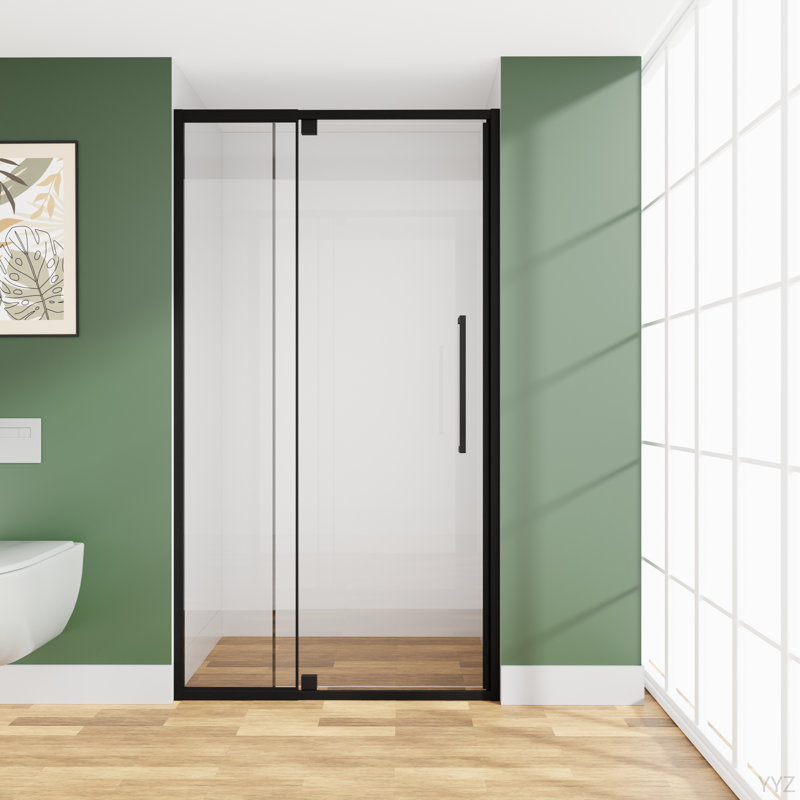 Frameless Pivot Hinged Glass Shower Door 44-48 In. W X 72 In. H,1/4" (6Mm) Tempered Glass, Matte Black Finish, Reversible Glass Shower Door